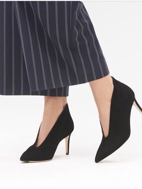 L.K. Bennett London Corinna Black Suede V-Cut Stiletto Pump EU 41 Made Spain